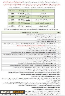 زمانبندی ثبت نام حضوری پذیرفته شدگان ورودی 1403 پردیس شهید مقصودی
